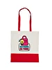 Kremowa torba na zakupy do nadruku z czerwonymi uszami i wykończeniem w dolnej części własny wzór
