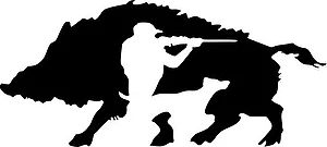 Naklejka Dzik myśliwy i pies