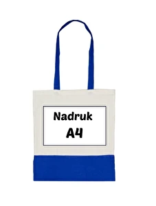 Kremowa torba na zakupy do nadruku z niebieskimi uszami i wykończeniem w dolnej części własny wzór