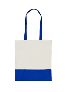 Kremowa torba na zakupy do nadruku z niebieskimi uszami i wykończeniem w dolnej części własny wzór