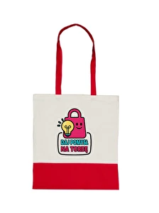 Kremowa torba na zakupy do nadruku z czerwonymi uszami i wykończeniem w dolnej części własny wzór