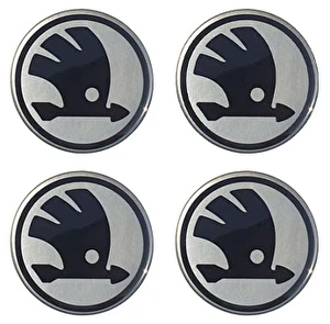 Naklejki na dekielki felgi kołpaki Skoda srebrne 64 mm
